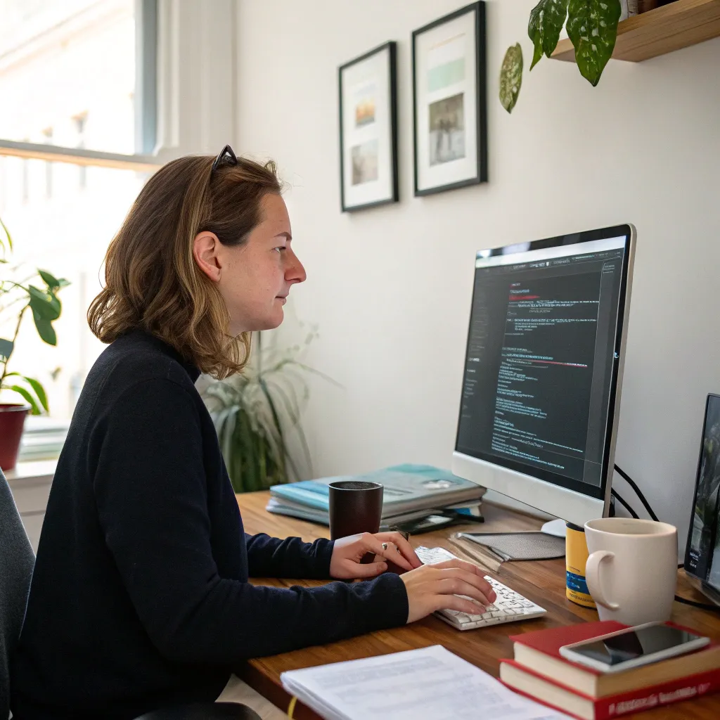 Emily Carter coding at her desk