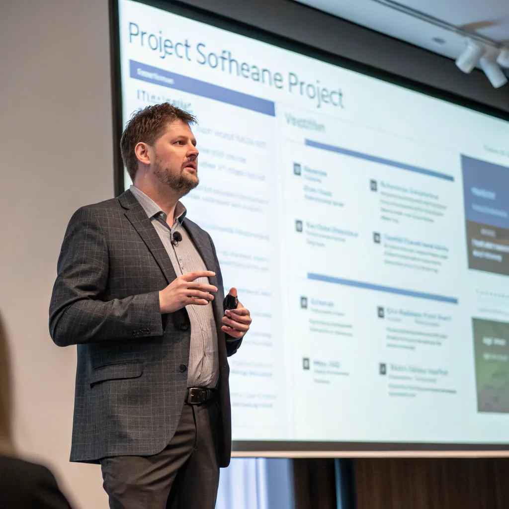 Michael Collins presenting a software project