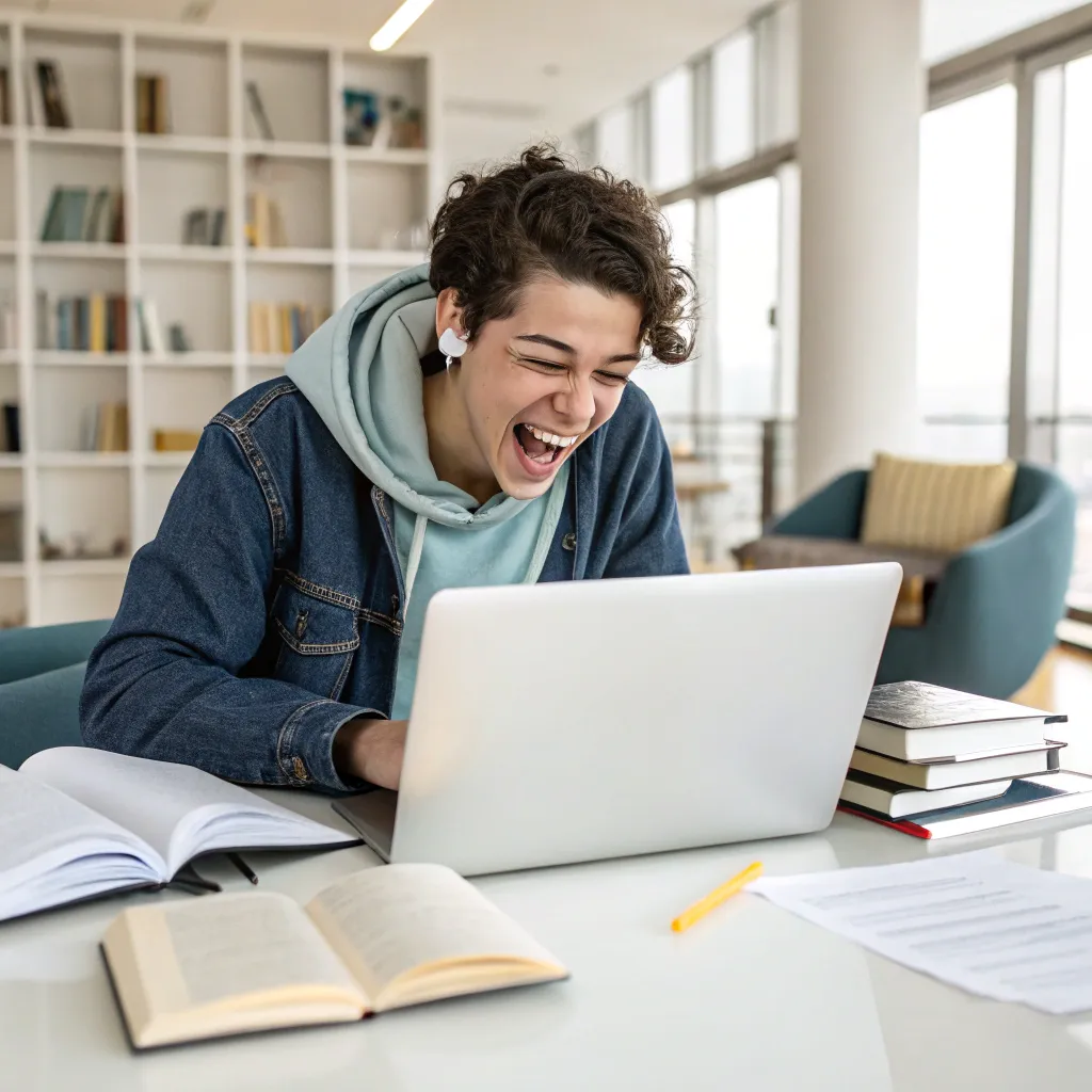 Excited Student with Laptop